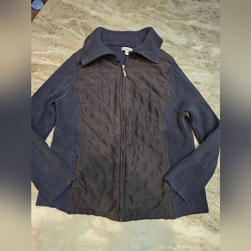 Croft & Barrow Navy Quilted Knit Zip Up Jacket Size L